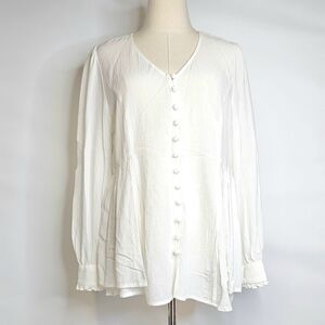 Soft Surroundings Small  Boho Crinkle Button Front Off White Long Sleeve Blouse